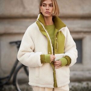 Varley Cream and Green Teddy Jacket